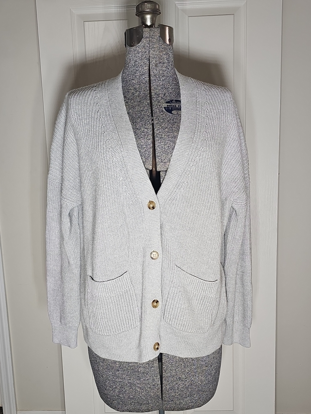 J. Crew Cotton Cashmere Blend Oversized Button Up Cardigan Gray Pockets Size S
